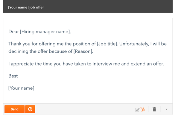 how to decline a job offer 